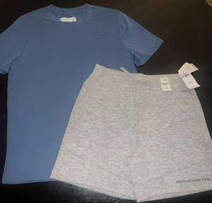 Abercrombie Kids Blue T Shirt & Gray Above Knee  YPB Active Shorts Boy 13/14 NEW - Picture 1 of 8