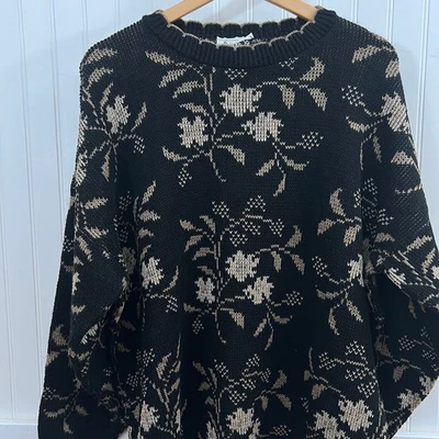 Suéter tejido jacquard floral de gran tamaño vintage Private Eyes Plus 1X hecho en EE. UU. Foto 1 de 4