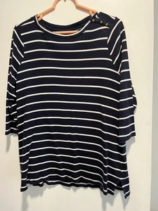 T-shirt Chico’s Navy a righe bianche manica tre quarti, taglia 1 (media) - Foto 1 di 4