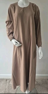 Ladies Regular Plain Premium Nida Elasticated Cuff Abaya A-line  Beige - Size 54 - Picture 1 of 3