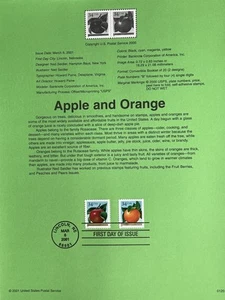 USPS Souvenir Página 3493 3494 Manzana y Naranja - Imagen 1 de 1