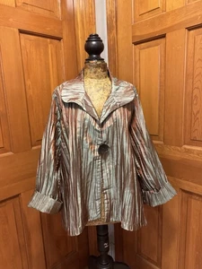 Chaqueta Blazer Ange Cupious Mujer XXL Sin Estructura Verde Metálico Boho EE. UU. - Imagen 1 de 14