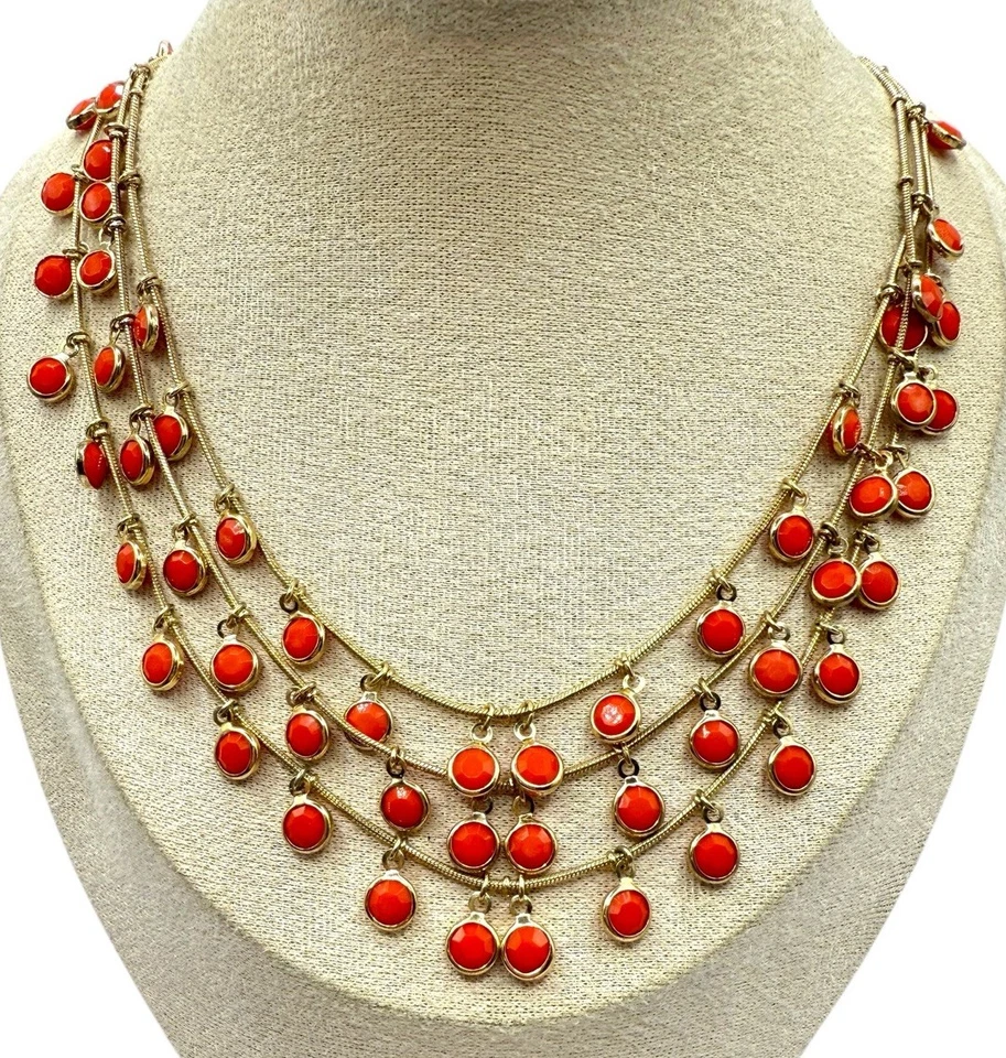 Collar Anne Klein Bisel Hilos Capas Cha Coral Estrás Tono Dorado Foto 1 de 4