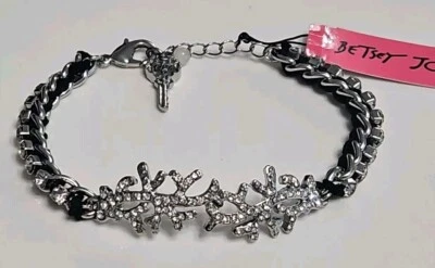 Brazalete Betsey Johnson Ramas Cristal Tono Plata Nuevo con Etiquetas Foto 1 de 4