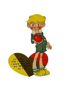 Vintage Carrington Company Valentines Card Lanky Boy Big Ears Apple Heart - Picture 1 of 7