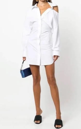 ALEXANDER WANG Alexanderwang.t Camicia Abito Donna Taglia 2 Bianco Ritaglio E Schiena Aperta Popeline Nuovo