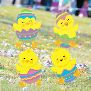 Tumbling Easter Chick Yard Stakes, Outdoor, Home Décor, Party Decor, 4 Pieces - Picture 1 of 3