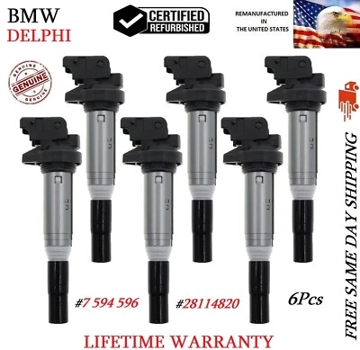 GENUINE DELPHI 6x Ignition Coils For 01-21 BMW 328i 650i M3 E71 E82 E84 E89 E90 - Image 1 of 4
