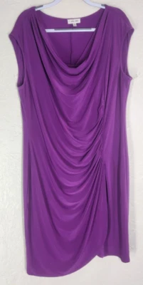 Jones Studio Dress 18W Purple Stretch Knit Sleeveless Drape Cowl Neck Midi - Image 1 of 3