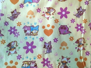 Seikodo Cotton Flannel Fabric Yellow w Flowers & Big-Eyed Kittens & Cats 44x2 Yd - Picture 1 of 10