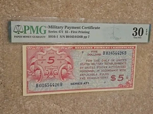 MPC SERIES 471 $5 Five Dollars MILITARY PAYMENT CERTIFICATE PMG 30 EPQ PPQ USA - Picture 1 of 5