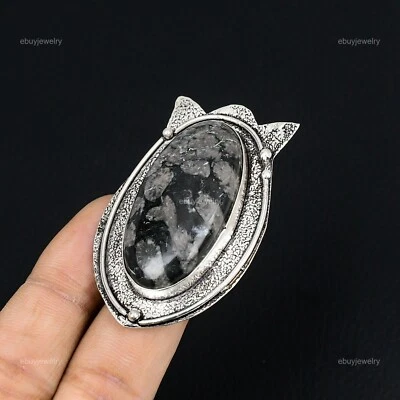 Anillo de piedras preciosas de coral fósil negro natural de plata 925 con múltiples piedras talla 9 para niñas Foto 1 de 4