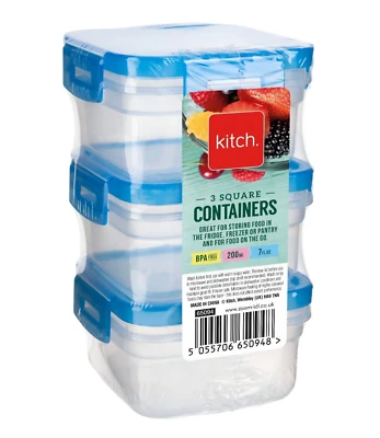3pk Plastic Airtight Food Storage Containers With Lid Box Kitchen BPA Free 200ml - Image 1 of 4