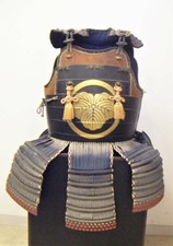 SAMURAI ARMOR Japanese yoroi dark blue thread four sleeves family crest