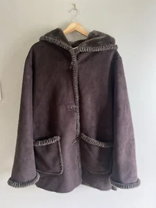 Covington Women’s Coat M 10/12 Brown Faux Fur Suede Hooded Jacket Winter Outdoor - Picture 1 of 9