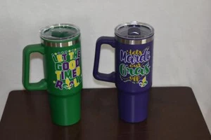 Mardi Gras Stainless Steel Tumblers 29 oz Set of 2 by Way To Celebrate NWT - Picture 1 of 9
