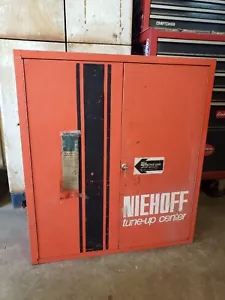 Vintage Niehoff Tune-up Center Parts Wall Metal Cabinet - Gas Oil Garage Hot Rod - Picture 1 of 10