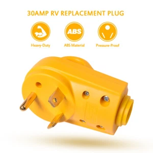 30Amp 125/250v Heavy Duty RV Replacement Male Plug Ergonomic Grip Handle Yellow - Picture 1 of 7