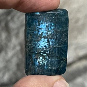 32.3x20.6x6.2mm Dark Teal Blue Shiny Rectangle Apatite Cabochon Loose Stone - Picture 1 of 12