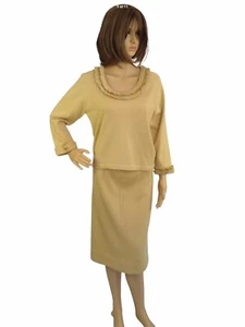 By Damon Vintage Italian Skirt Sweater Set 10 Yellow Wool Midi Pencil Ruffle - Picture 1 of 11