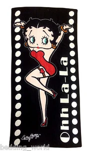 BEACH TOWEL BETTY BOOP OHH LA LA JUMP BLACK RED DOTS 100% COTTON BATH SWIMMING - Picture 1 of 1