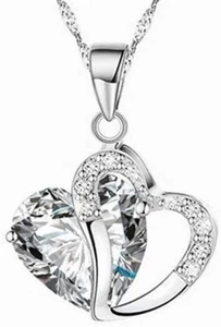 Kette Damen 925 Sterling Silber Zirkonia Mit Lebhaft Herz Halskette - Bild 1 von 3