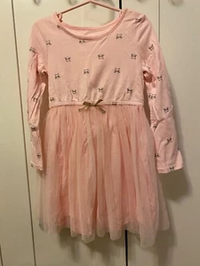 OshKosh B’gosh Girl's Cotton Long Sleeve Tutu Dress Size 4T Pink Glittery Kitty - Picture 1 of 9