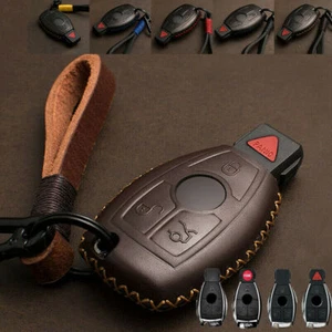 Real Leather Car Key Fob Case Cover Holder Chain For Mercedes Benz Accessories - Picture 1 of 6