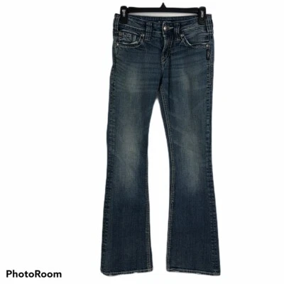 Pantalones de mezclilla para mujer PLATEADOS azules talla 2 (25) SUKI EXCEP desgastados rasgados 99 % algodón Foto 1 de 4