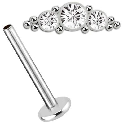 Orecchino Labret In Titan 1,2Mm Con Filettatura Interna + 3 Pietre Di Cristallo - Immagine 1 di 4