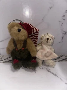 Vintage 1980s Teddy Bear Ornament 2pc - Picture 1 of 1
