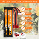 2Pcs 1200mAh 11.1V 3S 25C Airsoft LiPo Battery Deans T Plug Battery Rechargeable