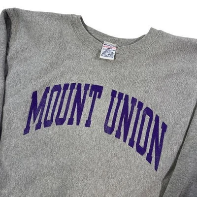 Moletom Mount Union masculino XL cinza campeão tecido reverso gola redonda vintage - Imagem 1 de 4