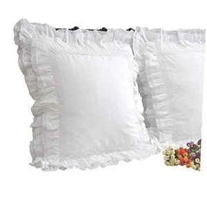 Queen's House Luxus Spitze Weiß Euro Shams Kissenbezüge 26x26 2er Set - M - Bild 1 von 7