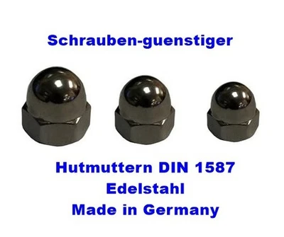 Hutmuttern DIN 1587 Edelstahl V2A - M3 M4 M5 M6 M8 M10 M12 SCHWARZE Hutmuttern👍 - Bild 1 von 4