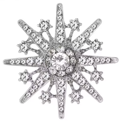 闪亮圣诞雪花胸针水晶银胸针,假日冬季珠宝礼品 — 第 1/4 张图片