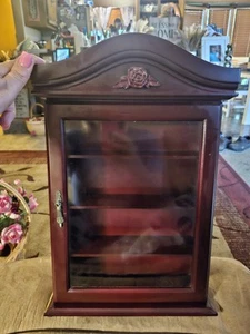 Vintage Curio Cabinet Wood Shelf Glass Door Wall Hanging 17" Display - Picture 1 of 11