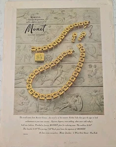 1948 Monet Golden Links necklace bracelet earrings Greece Motif Jewelry ad - Picture 1 of 1