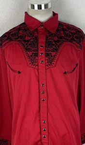 Camisa Scully Para Hombre 2XL Negra Roja Bordada Perla Occidental A Presión Vaquero Mariachi - Imagen 1 de 8