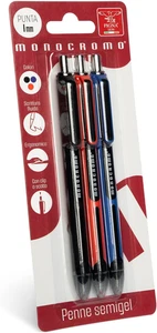 , Penna Con Inchiostro Semi-Gel,A Scatto,Linea Monocromo, Blister Da 3 Pezzi (Ne - Foto 1 di 12