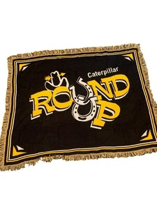 RARE VINTAGE Caterpillar Tractor Roundup Western Cowboy Tapestry Throw 56" X 44" - Picture 1 of 3