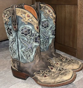 Botas vaqueras occidentales Dan Post Bluebird de cuero floral y corazón DP2914 para mujer s 8,5 - Imagen 1 de 12