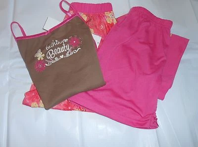 Conjunto de pijama estilo cami de tres (3) piezas marrón y rosa diez (10) Carter's Girls nuevo con etiquetas Foto 1 de 4