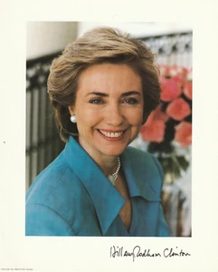 First Lady Hillary Rodham Clinton Photograph Turquoise Suit Pearl Earrings - Picture 1 of 1