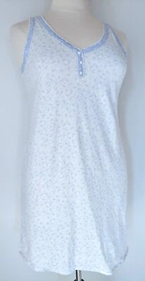 Camisón vintage para mujer Aria talla grande blanco azul floral sin mangas 100 % algodón Foto 1 de 4