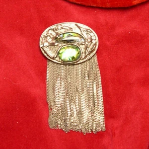 Paua/Abalone Muschel ausgefallener Knopfdeckel silberfarben mit Kettenfransen Vintage 80er? - Bild 1 von 3