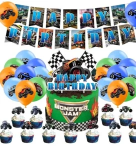 Monster Truck Birthday Decorations, Supplies Machines Jam Party Backdrop, Cake - Picture 1 of 10