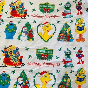 VTG Sesame Street Holiday Appliques Christmas Fabric Panel 43"x35" - Bild 1 von 5