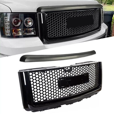 Se adapta a 07-13 GMC Sierra 1500 parrilla superior delantera y moldura de capó ABS negro 2 piezas Foto 1 de 4