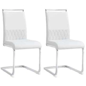 Dining Chair PU Cantilever Set of 2 White with High Back Chrome Arched Metal Leg - Picture 1 of 9
